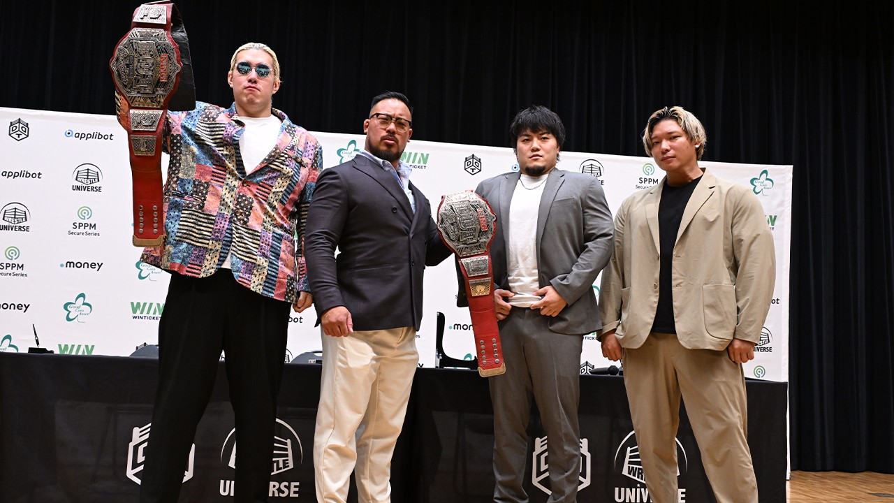 【公開調印式】MAO&KANONが飯野雄貴&納谷幸男からKO-Dタッグ王座奪取宣言!「このベルト獲ってDDT盛り上げようぜ!」